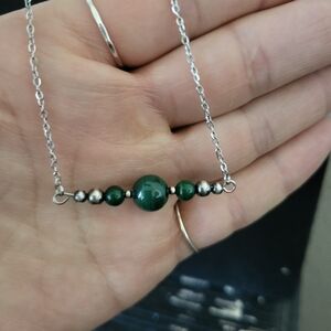 Malachite And Sterling Silver Bead Bar Necklace